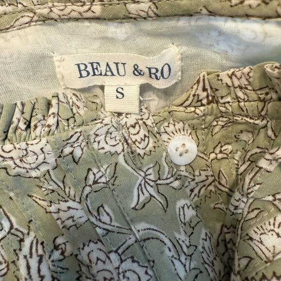 Beau & Ro Annika Dress Sz S Sage Floral Pintuck Ruffle Cottagecore Prairie Maxi - Picture 7 of 14
